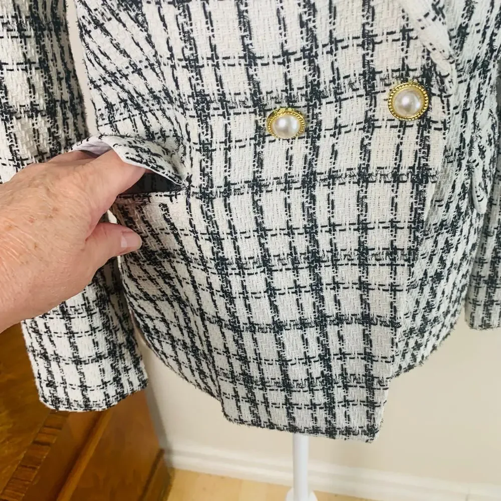 NEW Nanette Lepore Size 4 Double Breasted Tweed Blazer Jacket Plaid Career Work_6